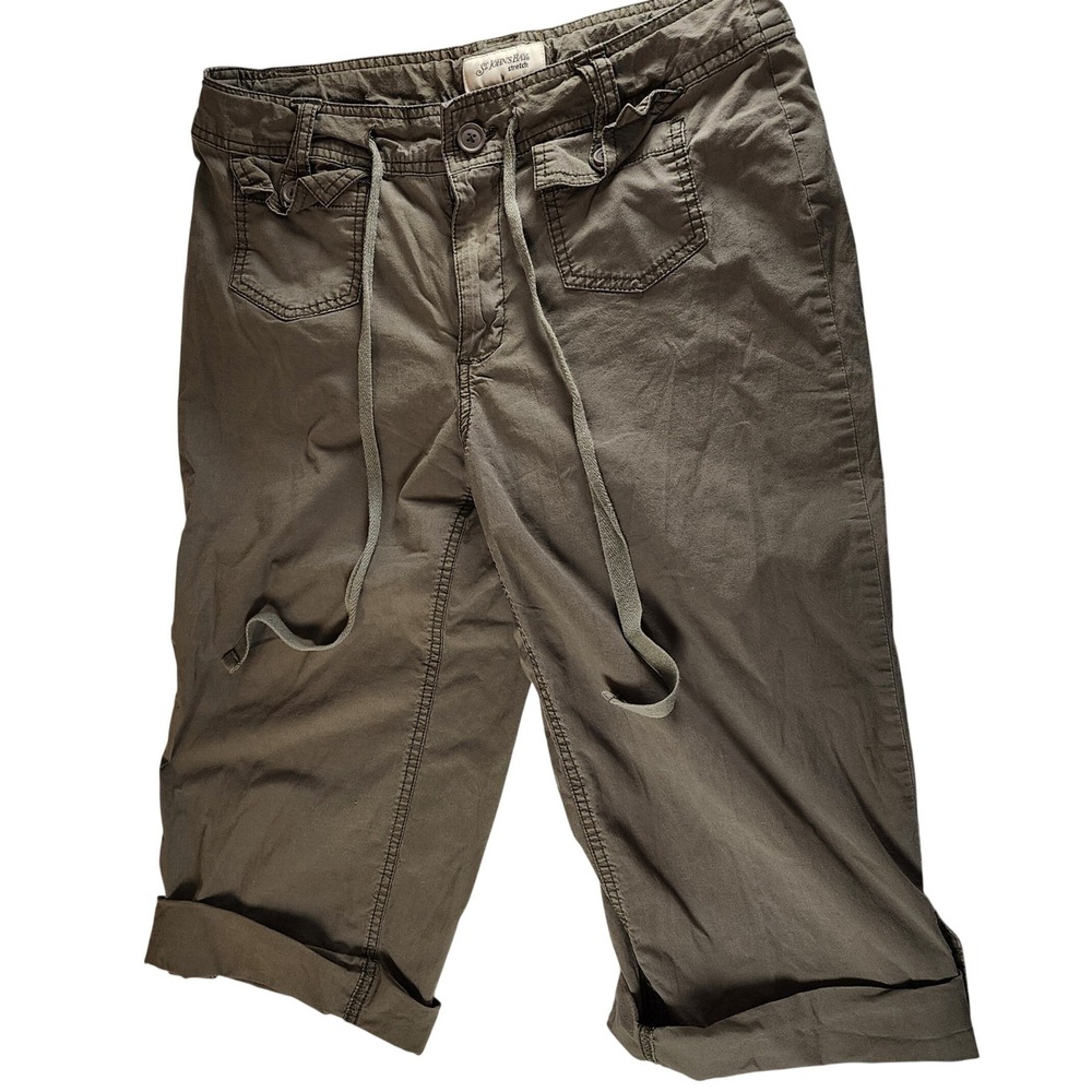 St. Johns Bay Womens Olive Green Stretch Capri Pants Size 8 Drawstring Utility
